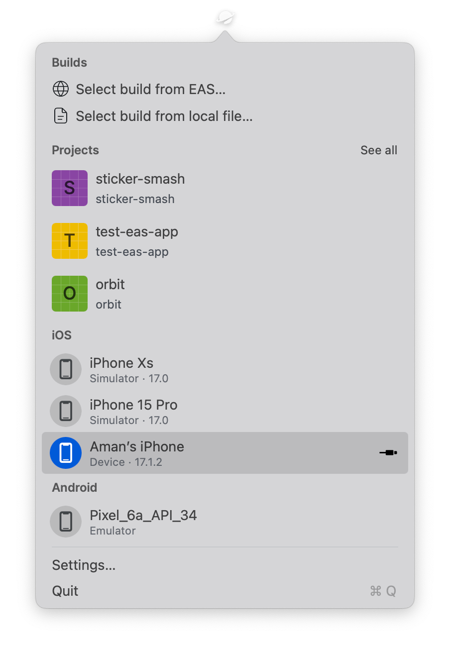 Open with Orbit button on Expo dashboard in Build artifact